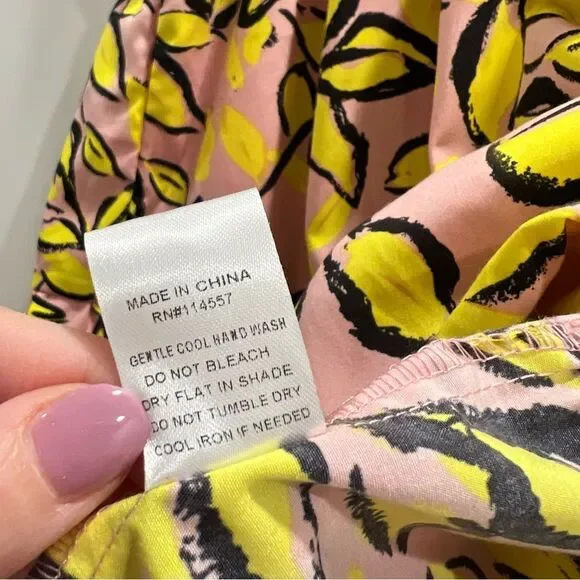 THML Short Sleeve Smocked Leaf Print Dress Large - Picture 8 of 8